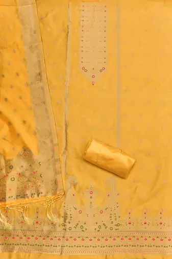 yellow zari woven banarasi dress materials