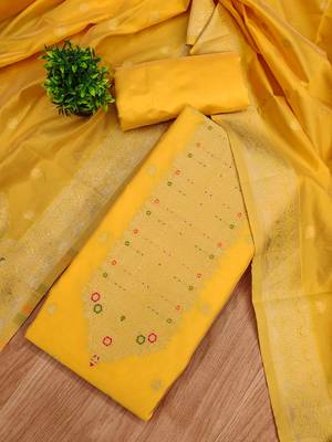 yellow zari woven banarasi dress materials 3