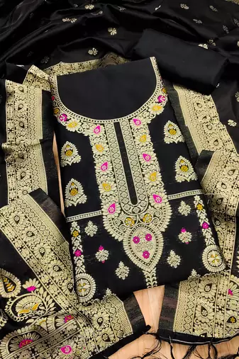 black zari woven banarasi dress materials
