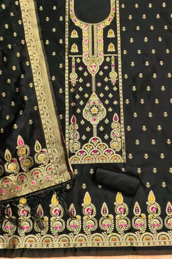 black zari woven banarasi dress materials