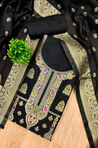 black zari woven banarasi dress materials