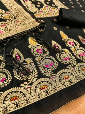 black zari woven banarasi dress materials 4