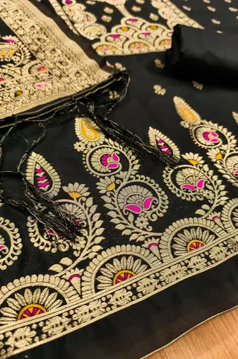 black zari woven banarasi dress materials