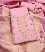 light baby pink zari woven banarasi dress materials
