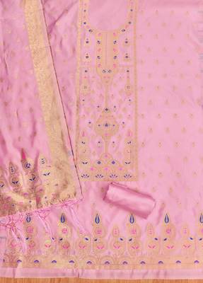 light baby pink zari woven banarasi dress materials 2