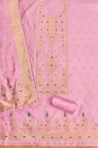 light baby pink zari woven banarasi dress materials