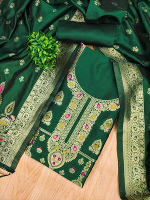 green zari woven banarasi dress materials 3