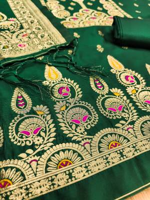 green zari woven banarasi dress materials 4