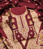 maroon zari woven banarasi dress materials