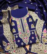 navy blue zari woven banarasi dress materials