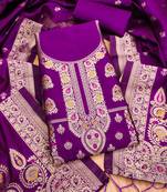 purple zari woven banarasi dress materials