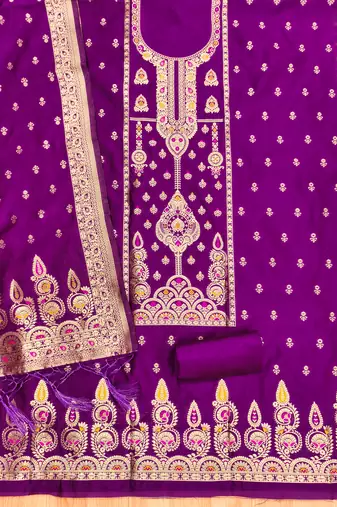 purple zari woven banarasi dress materials