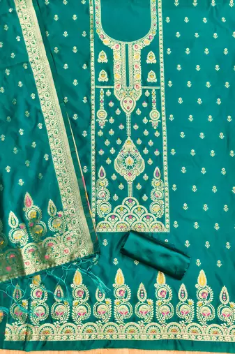 teal zari woven banarasi dress materials