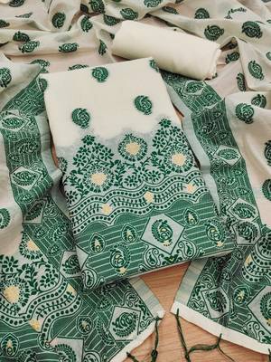 green zari woven banarasi dress materials 1