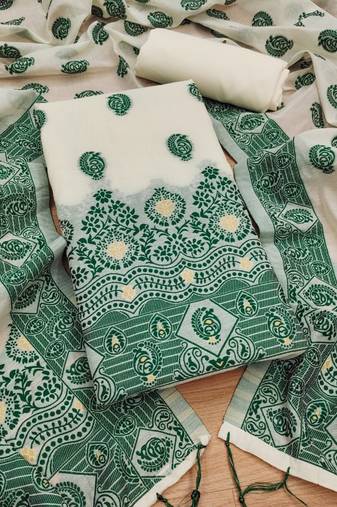 green zari woven banarasi dress materials