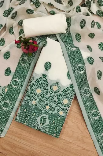 green zari woven banarasi dress materials