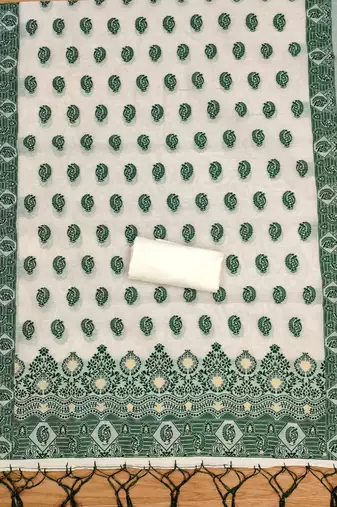 green zari woven banarasi dress materials