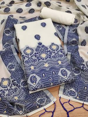 navy blue zari woven banarasi dress materials 1
