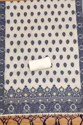 navy blue zari woven banarasi dress materials