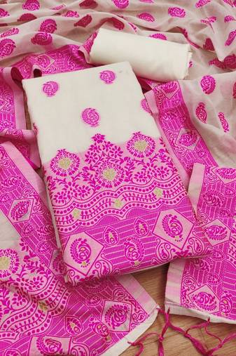 pink zari woven banarasi dress materials
