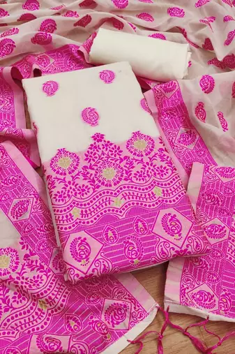pink zari woven banarasi dress materials