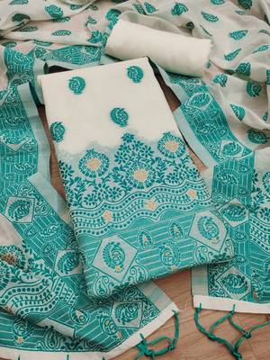 teal zari woven banarasi dress materials 1