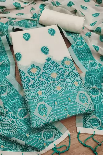 teal zari woven banarasi dress materials