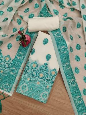 teal zari woven banarasi dress materials 2