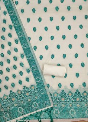 teal zari woven banarasi dress materials 3