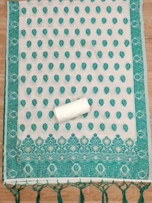 teal zari woven banarasi dress materials 4