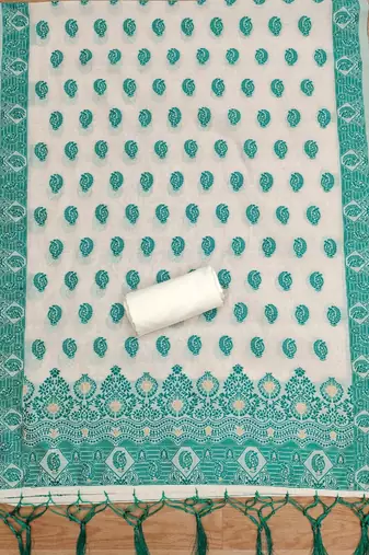 teal zari woven banarasi dress materials