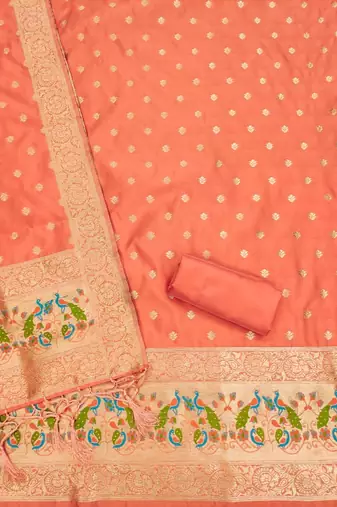 orange zari woven banarasi dress materials