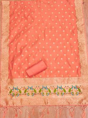 orange zari woven banarasi dress materials 4
