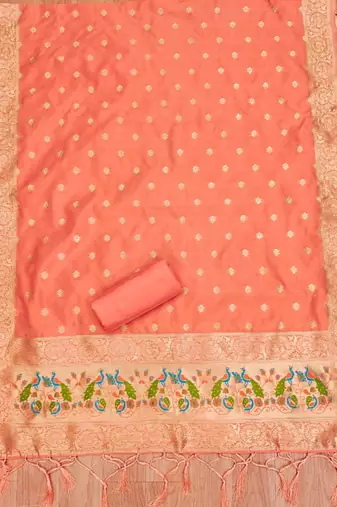 orange zari woven banarasi dress materials