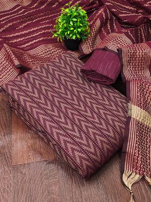 maroon cotton jacquard salwar suit dress material 2