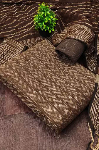 brown cotton jacquard salwar suit dress material