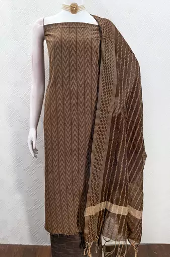brown cotton jacquard salwar suit dress material