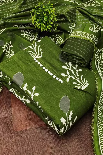 olive green cotton salwar suit dress material