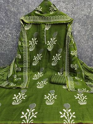 olive green cotton salwar suit dress material 3