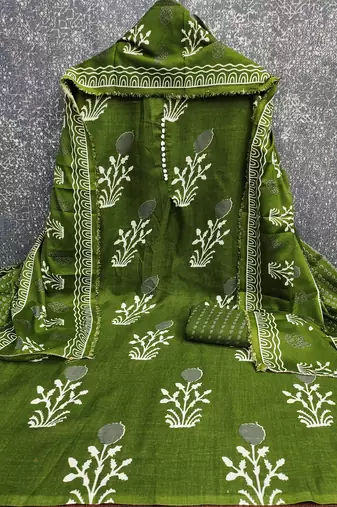 olive green cotton salwar suit dress material