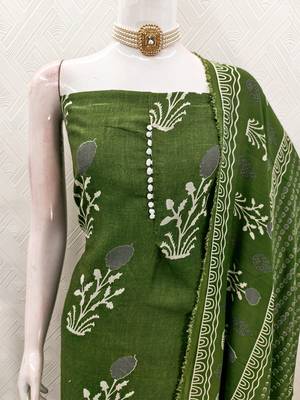 olive green cotton salwar suit dress material 4