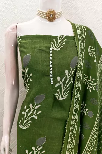 olive green cotton salwar suit dress material