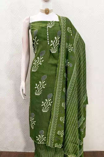 olive green cotton salwar suit dress material