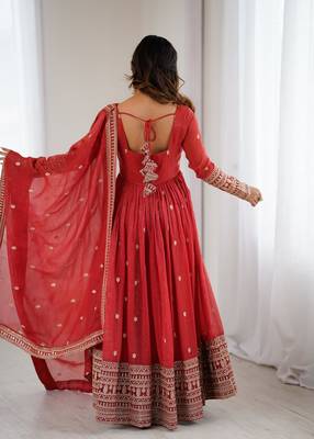  crunchy silk fully flared embroidered anarkali gown with fancy dupatta 2