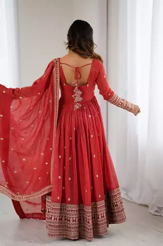  crunchy silk fully flared embroidered anarkali gown with fancy dupatta