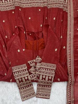  crunchy silk fully flared embroidered anarkali gown with fancy dupatta 3