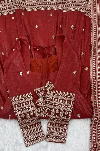  crunchy silk fully flared embroidered anarkali gown with fancy dupatta