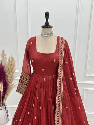  crunchy silk fully flared embroidered anarkali gown with fancy dupatta 4