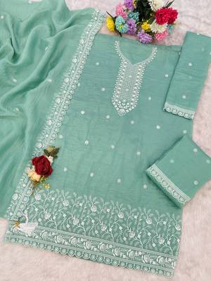 Sky embroidered gold crush stitched palazzo style salwar suit 3