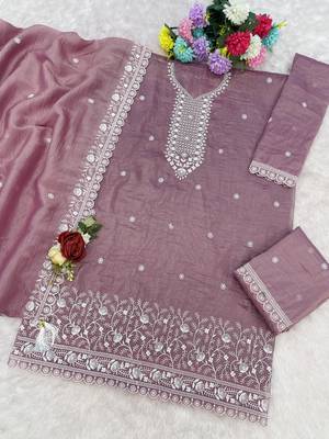 Lavender embroidered gold crush stitched palazzo style salwar suit 3